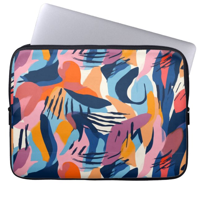 Vibrant Modern Abstract Shapes Pattern Laptop Sleeve (Front)