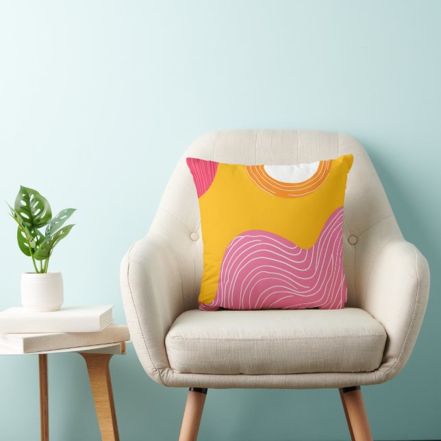 Vibrant Modern Abstract Sun and Waves Throw Pillow (Chair)