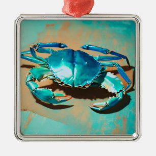 Vibrant modern  blue  crab  metal ornament