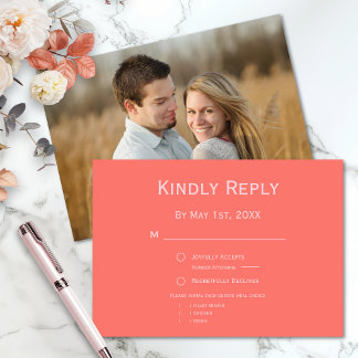 Vibrant Modern Coral and Pink Photo Wedding RSVP Card