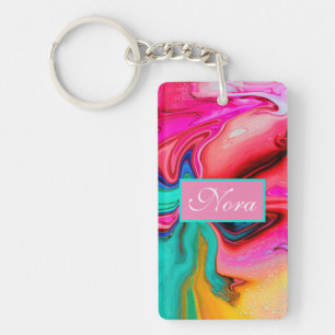 Vibrant Modern Marble Watercolor Personalize Keychain