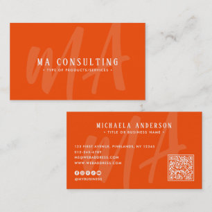 Vibrant Modern Monogram QR Code & Socials Business Card