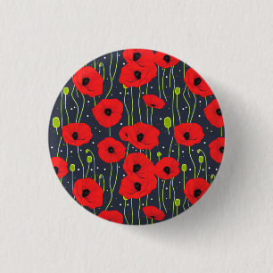 Vibrant Modern Red Poppies Pattern Art 1 Inch Round Button