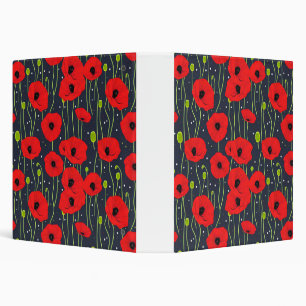 Vibrant Modern Red Poppies Pattern Art Binder