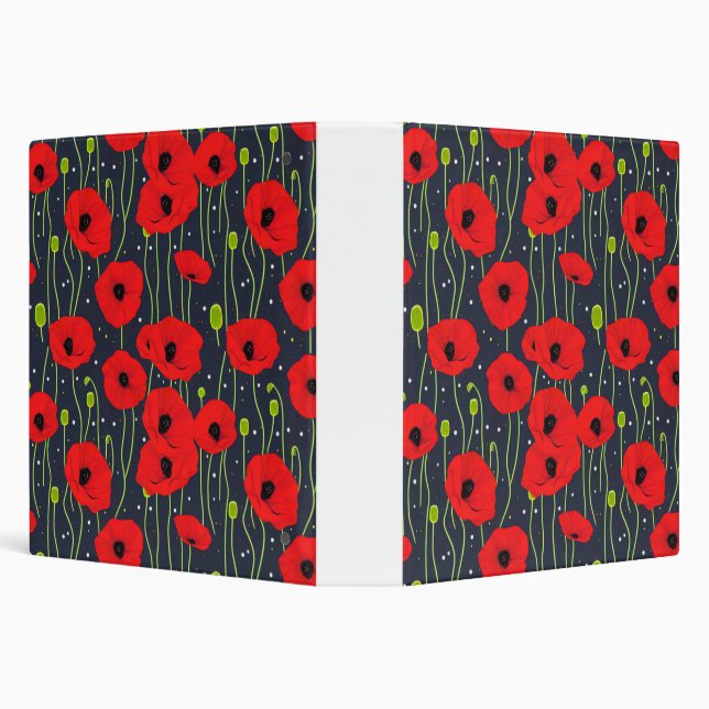 Vibrant Modern Red Poppies Pattern Art Binder (Background)