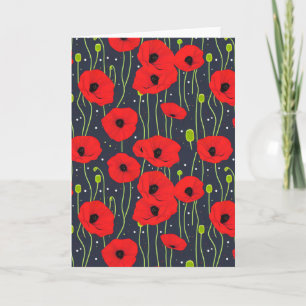 Vibrant Modern Red Poppies Pattern Art Card