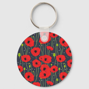 Vibrant Modern Red Poppies Pattern Art Keychain