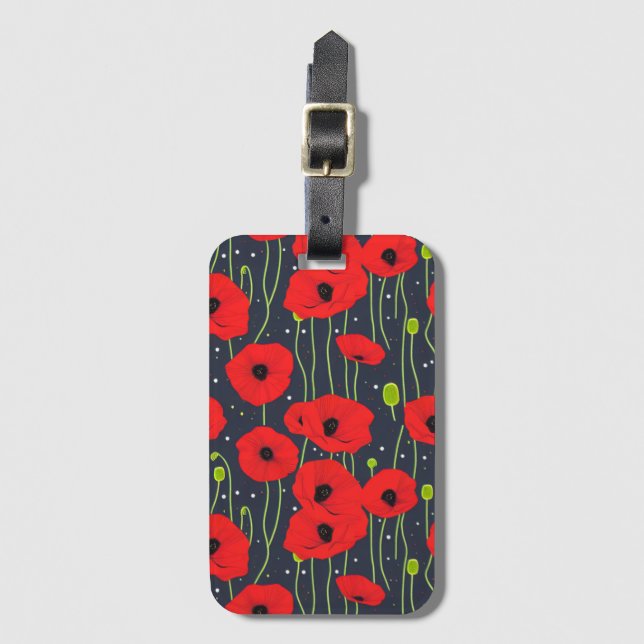 Vibrant Modern Red Poppies Pattern Art Luggage Tag (Front Vertical)