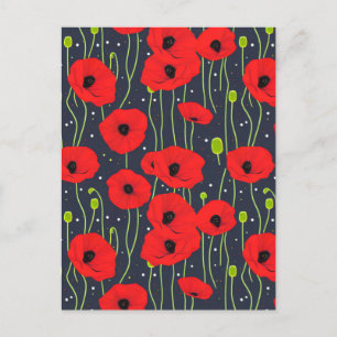 Vibrant Modern Red Poppies Pattern Art Postcard