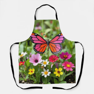 Vibrant Monarch Butterfly Garden Scene Apron