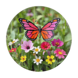 Vibrant Monarch Butterfly Garden Scene Cutting Board