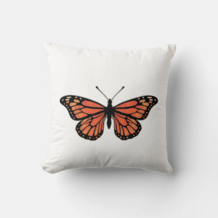 Vibrant Monarch Butterfly Illustration on Light Ba Throw Pillow