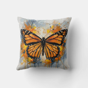 Vibrant Monarch Butterfly Throw Pillow   Watercolo