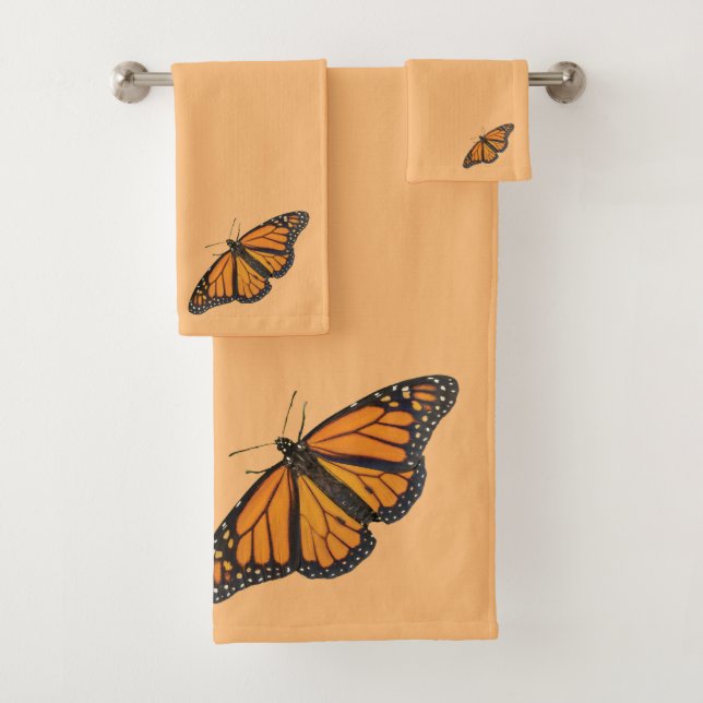 Vibrant Monarch Butterfly Wings Photography Bath Towel Set (Insitu)