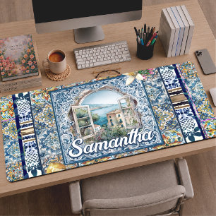 Vibrant Monogramme Floral Italien Bleu Carrelage C