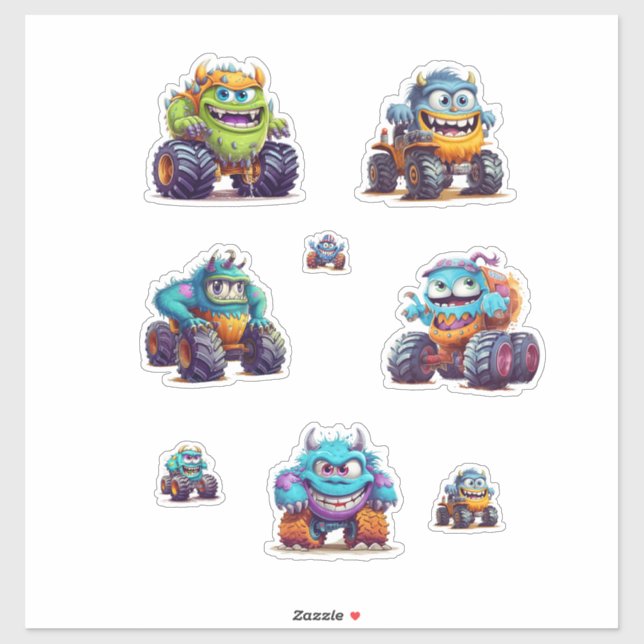 Vibrant Monster Truck Stickers (Feuille)