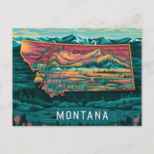 Vibrant Montana Map Art Postcard