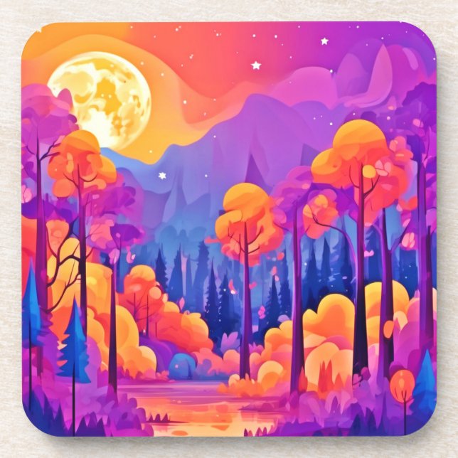 Vibrant Moonlit Forest Coaster (Front)