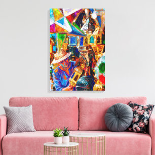 Vibrant Moroccan Lantern Market Oil Painting Canvas Print