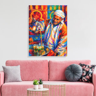 Vibrant Moroccan Mint Tea Pouring Oil Painting Canvas Print