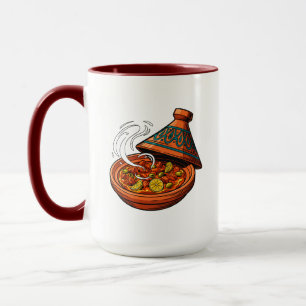 Vibrant Moroccan Tagine Steaming Food Illustration Mug