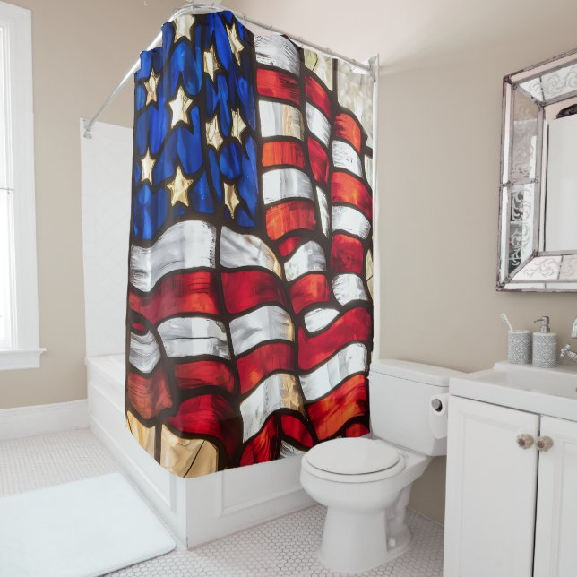Vibrant Mosaic American Flag Stained Glass (In Situ)