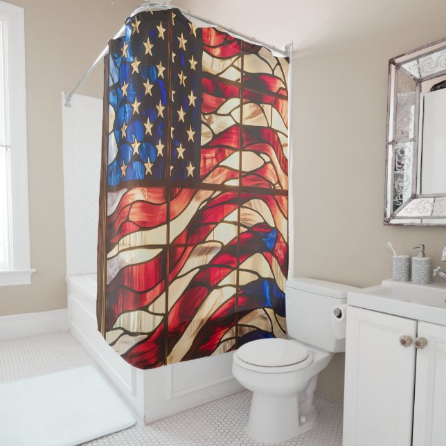 Vibrant Mosaic American Flag Stained Glass  (In Situ)