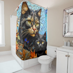 Vibrant Mosaic Cat Stained Glass Artistic Feline