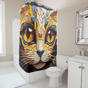 Vibrant Mosaic Cat Stained Glass Artistic Feline