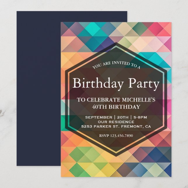 Vibrant Mosaic Geometric Birthday Party Invitation (Front/Back)