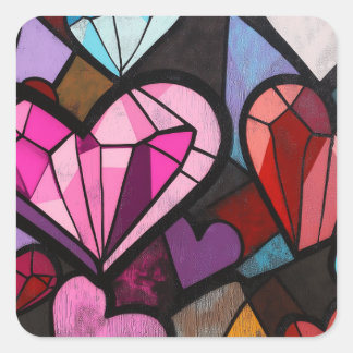  Vibrant Mosaic Hearts Square Sticker
