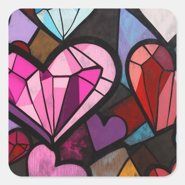  Vibrant Mosaic Hearts Square Sticker (Front)