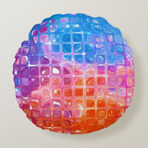 Vibrant Mosaic: Multicolored Abstract Background Round Pillow
