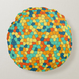 Vibrant mosaic pattern round pillow