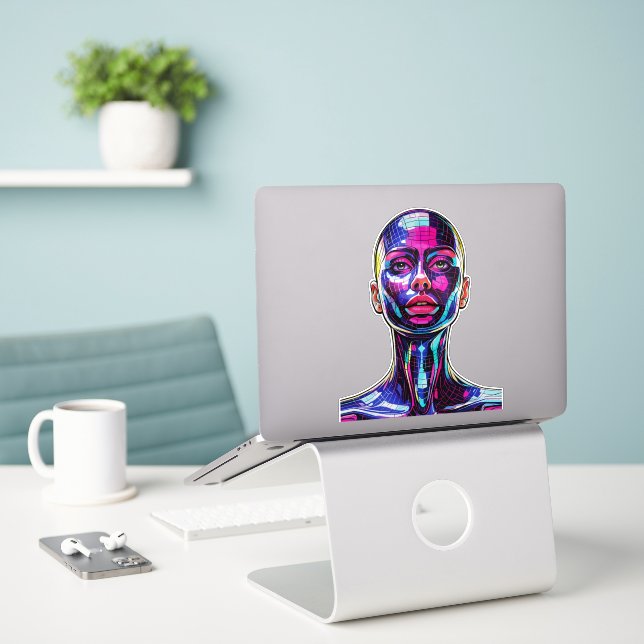 Vibrant Mosaic Portrait of a Modern Woman (Laptop On Desk)