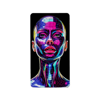 Vibrant Mosaic Portrait of a Modern Woman Label