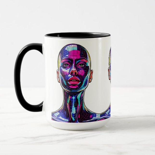 Vibrant Mosaic Portrait of a Modern Woman Mug (Left)