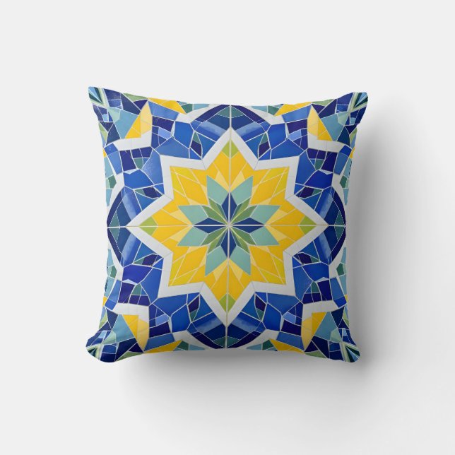 Vibrant Mosaic Star Pattern.Modern Outdoor Throw Pillow (Front)