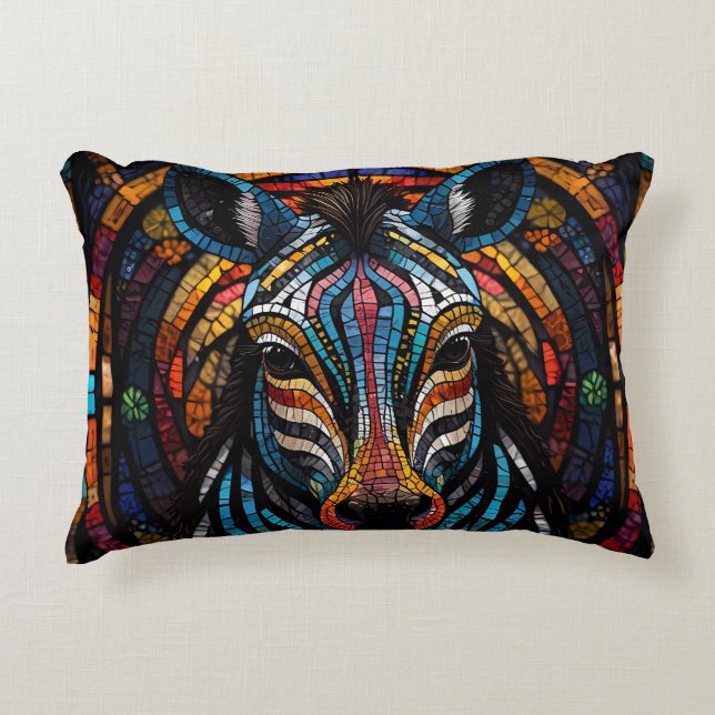 Vibrant Mosaic Zebra Accent Pillow (Front)