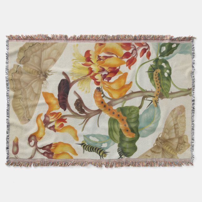 Vibrant Moth Print Throw Blanket (Front)