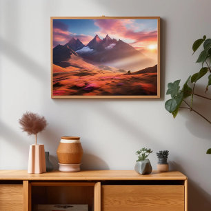 Vibrant Mountain and River Landscape  Poster