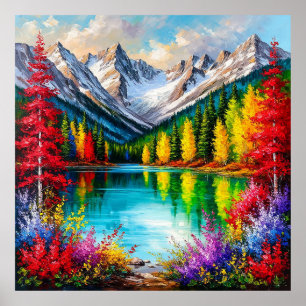 Vibrant Mountain Landscape with Colorful Trees Poster