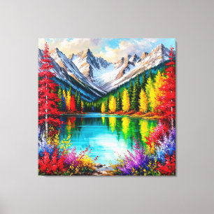 Vibrant Mountain Landscape with Colourful Trees Canvas Print