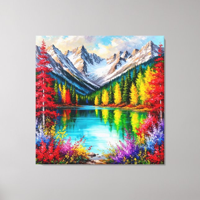 Vibrant Mountain Landscape with Colourful Trees Canvas Print (Front)