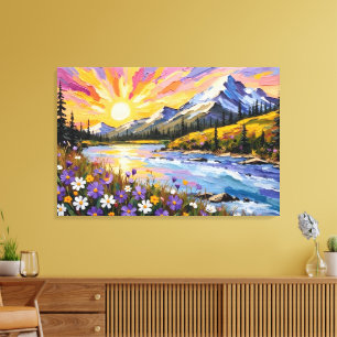 Vibrant Mountain Sunrise Oil Painting Canvas Print