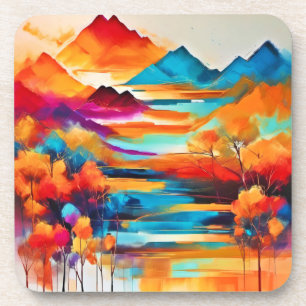 Vibrant Mountain Sunset Painting Coaster