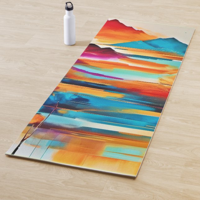 Vibrant Mountain Sunset Painting Yoga Mat (In Situ)