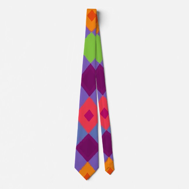 Vibrant Multi-Color Diamond on Purple, Bold  Tie (Front)