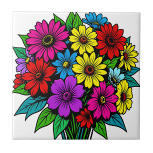 Vibrant Multi-Colour Floral Bouquet Tile
