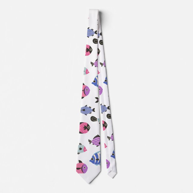 Vibrant Multi-colour Playful Fish Ocean Pattern Tie (Front)